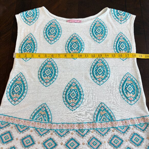 Calypso St. Barth Blue Beaded Embellished Diamond Linen Top Boat Neck Size S - Picture 7 of 8